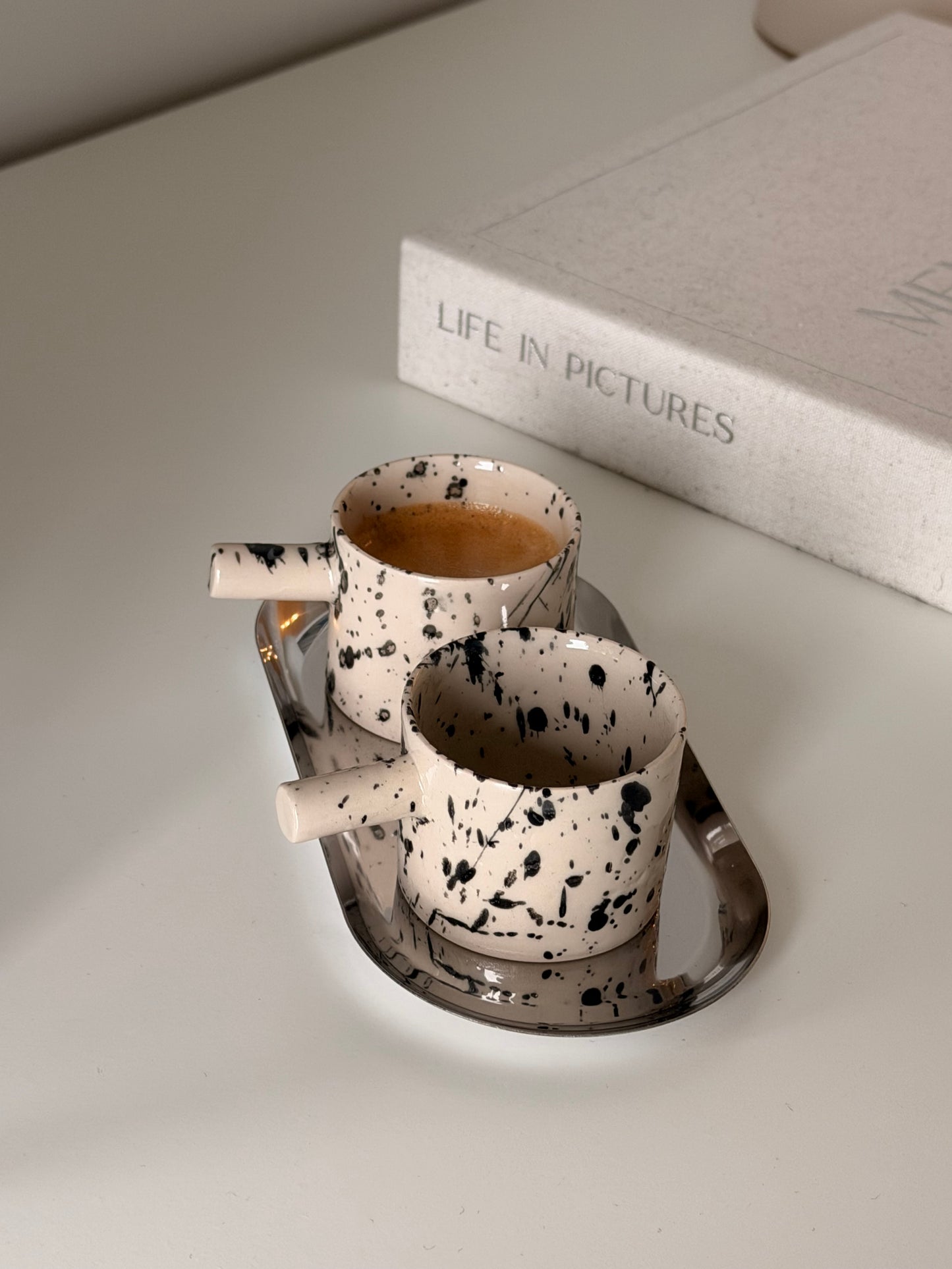 Handmade Ceramic Espresso Cup Set of 2 – Black Splash, British Stoneware