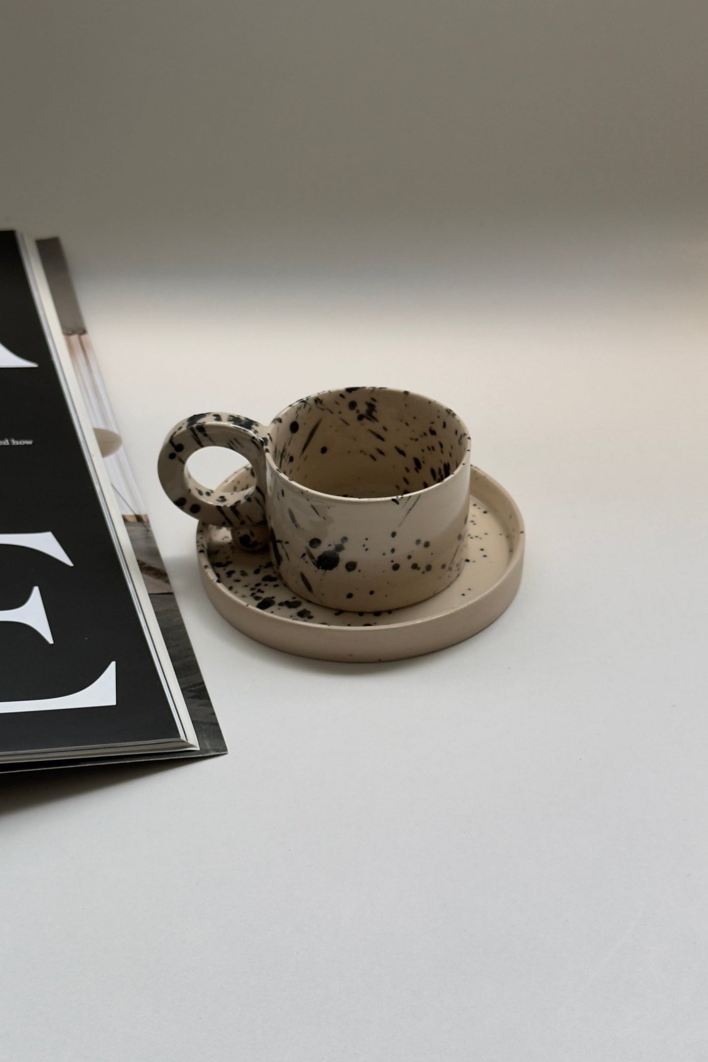 3 oz / 90 ml handmade stoneware coffee cup with saucer