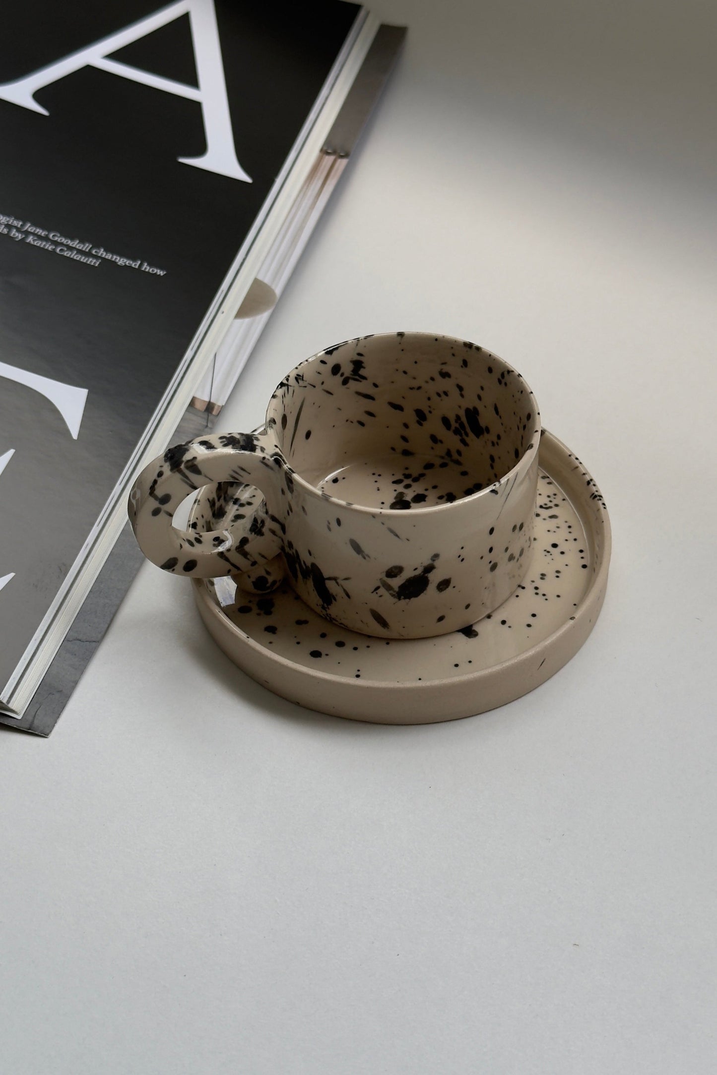 3 oz / 90 ml handmade stoneware coffee cup with saucer