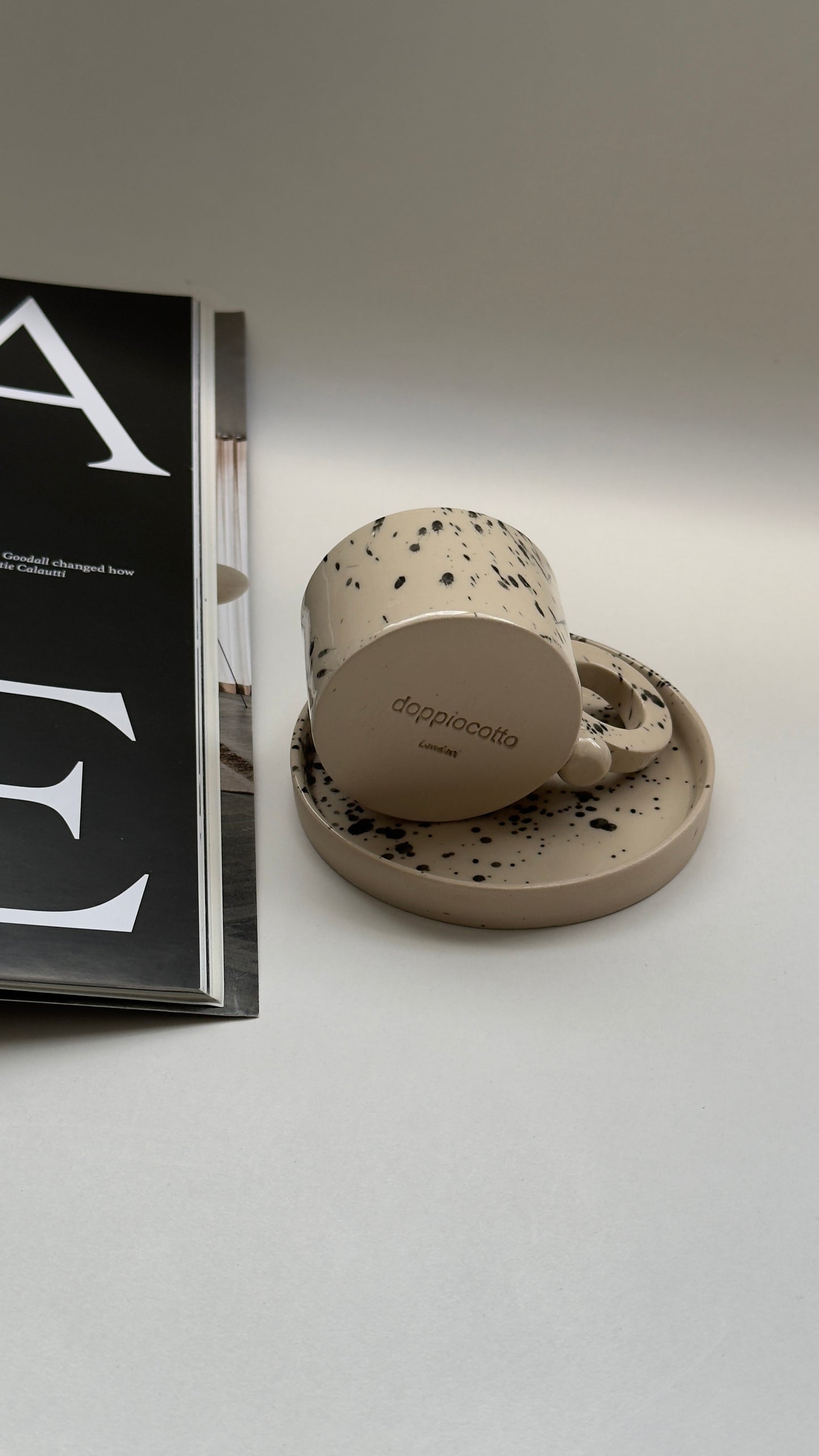 3 oz / 90 ml handmade stoneware coffee cup with saucer