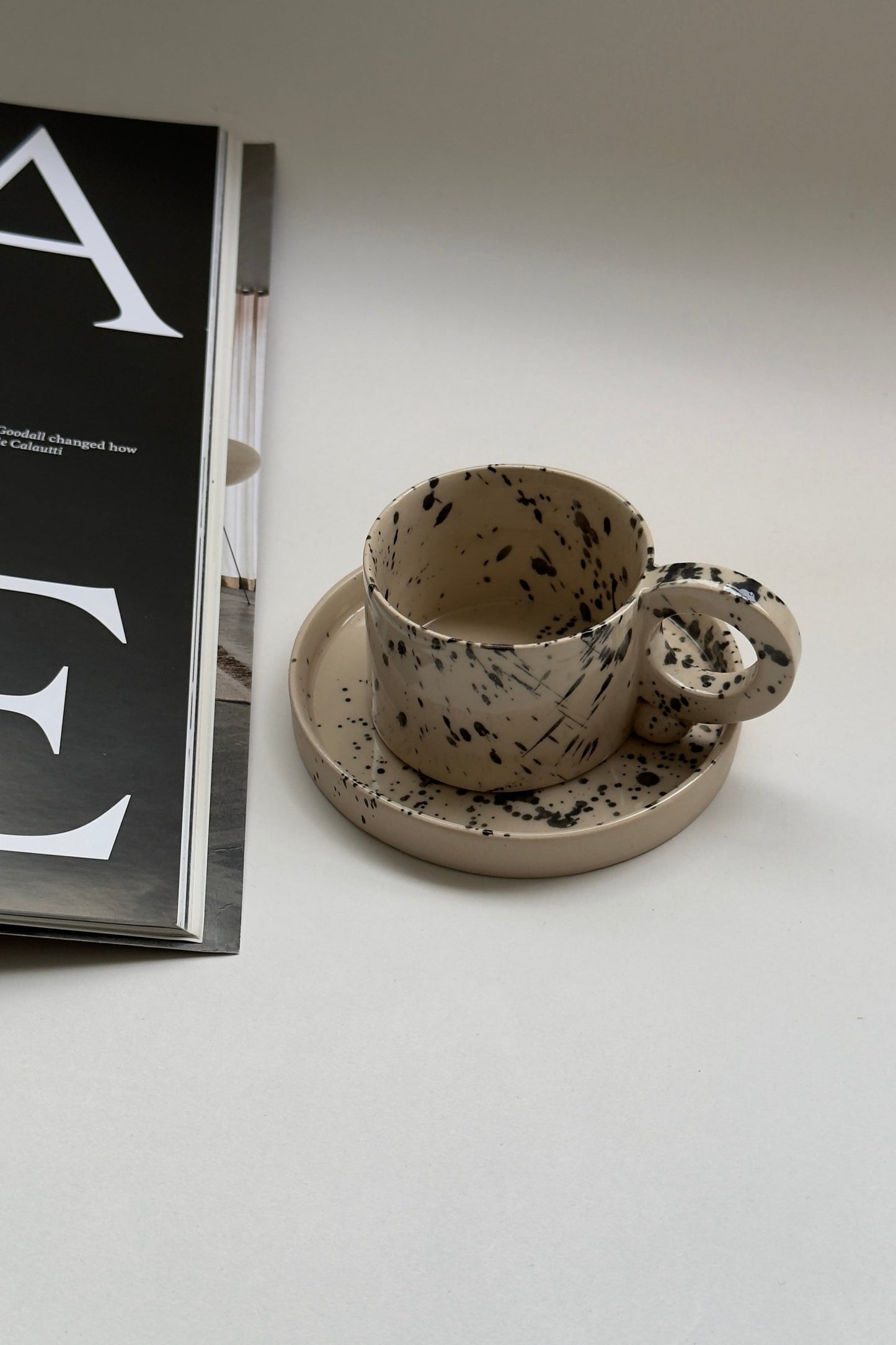 3 oz / 90 ml handmade stoneware coffee cup with saucer