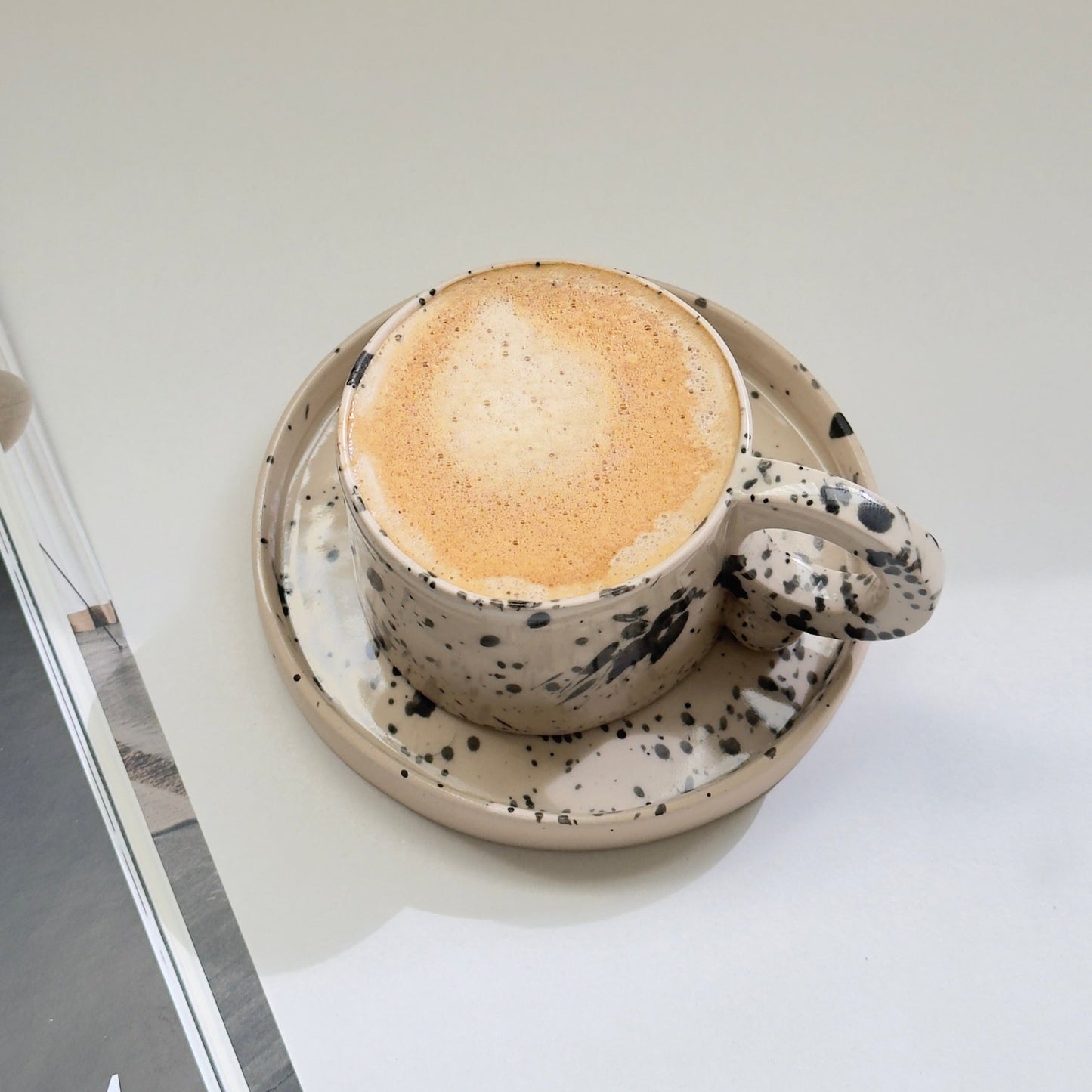 3 oz / 90 ml handmade stoneware coffee cup with saucer