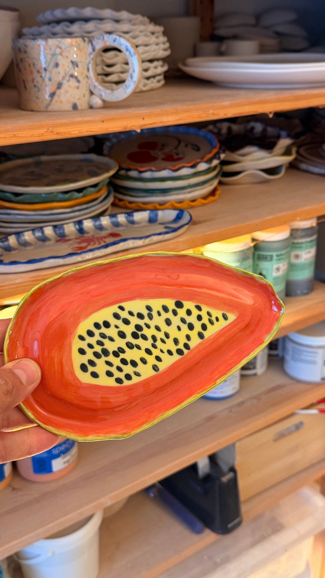 Pottery made by a team at a corporate workshop, Doppiocotto studio London