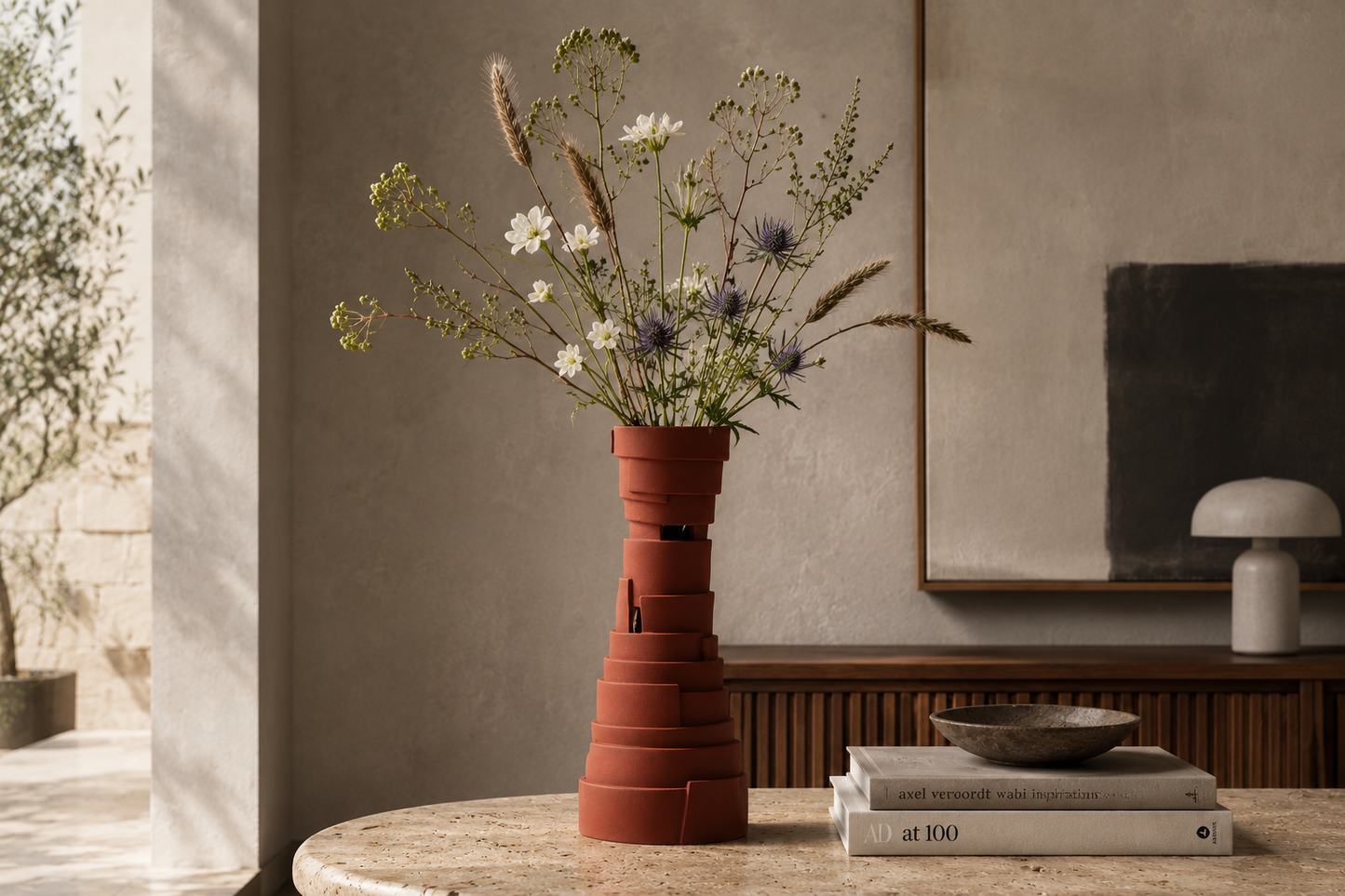 Handmade Terracotta Vase – Hand - Built Ceramic Vase for Rustic Modern Home Decor