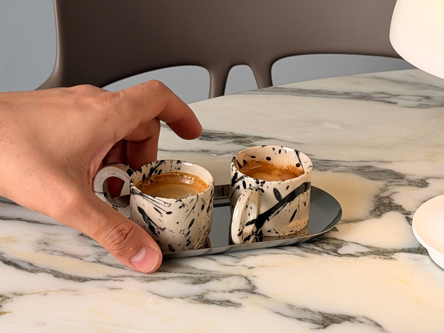 Handmade Espresso Cup Set of Two with Tray