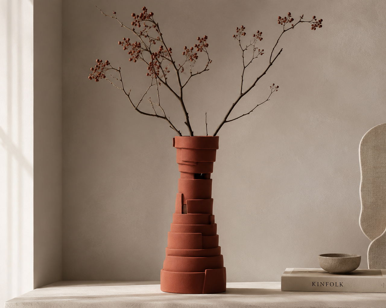Handmade Terracotta Vase – Hand - Built Ceramic Vase for Rustic Modern Home Decor