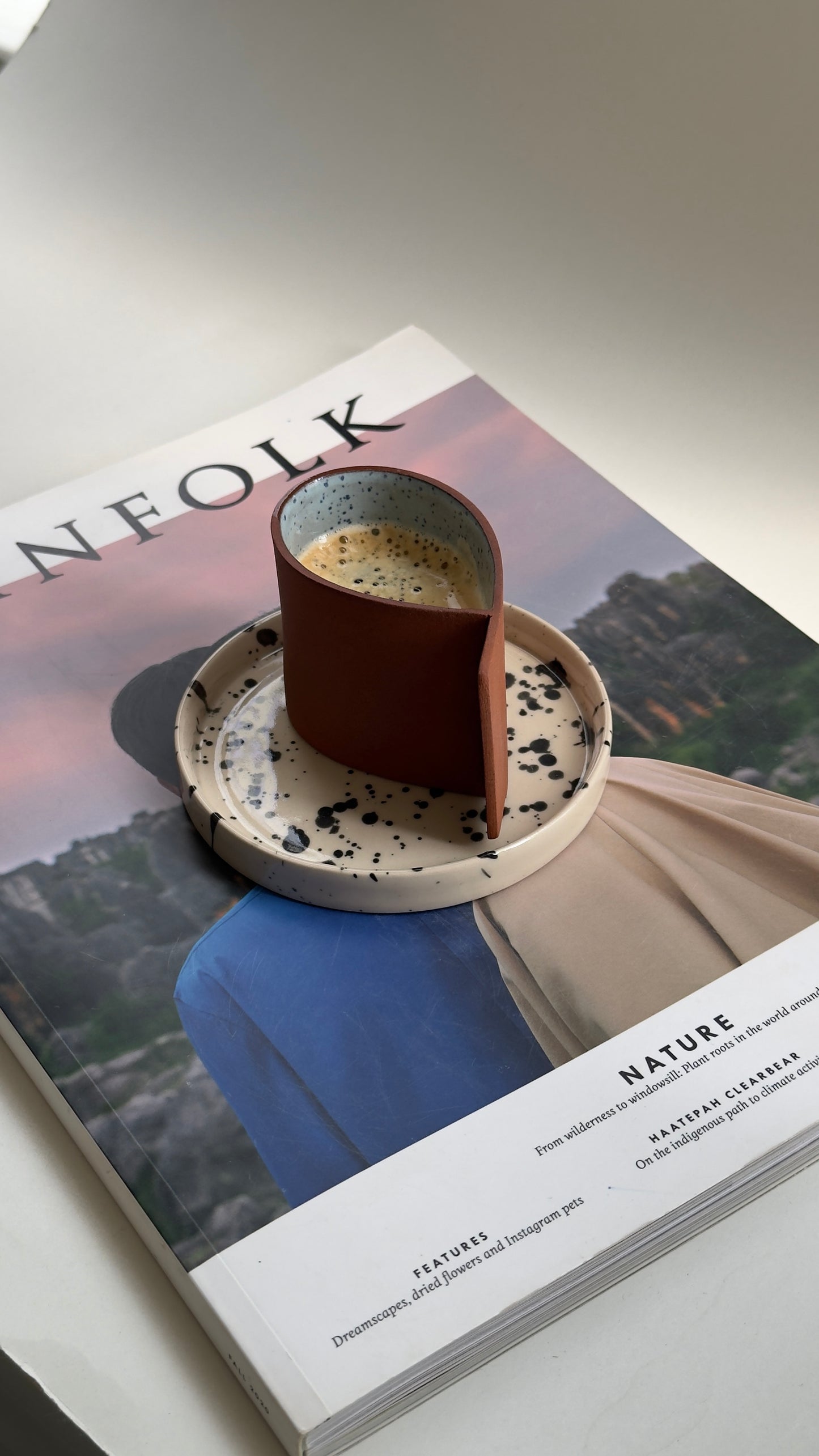 Handmade Terracotta Espresso Cup with Beige Saucer