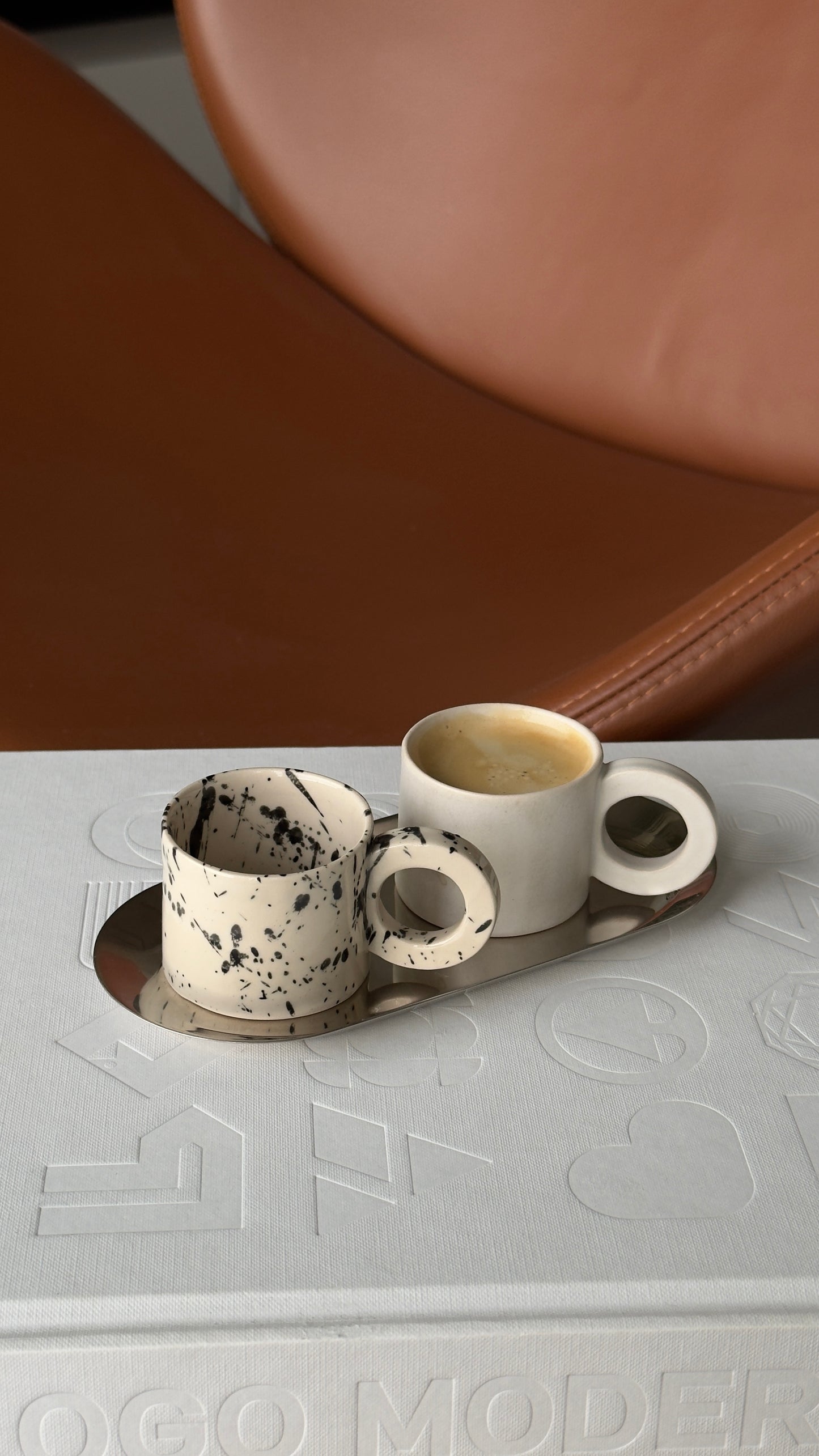 Espresso cups with metal tray set