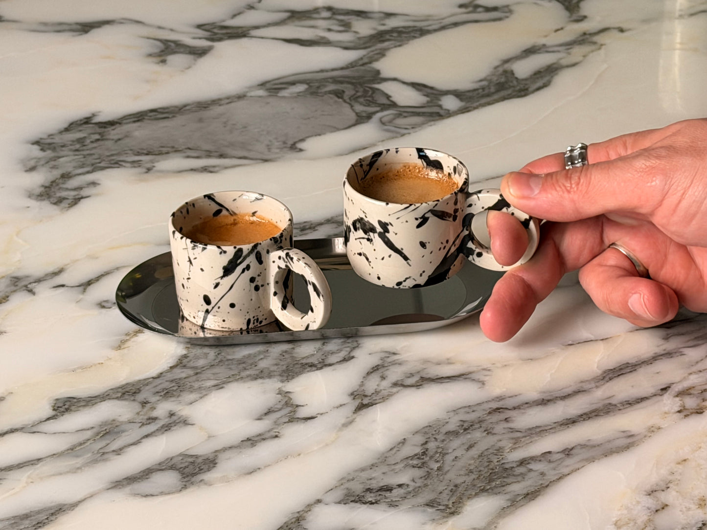 Handmade Espresso Cup Set of Two with Tray