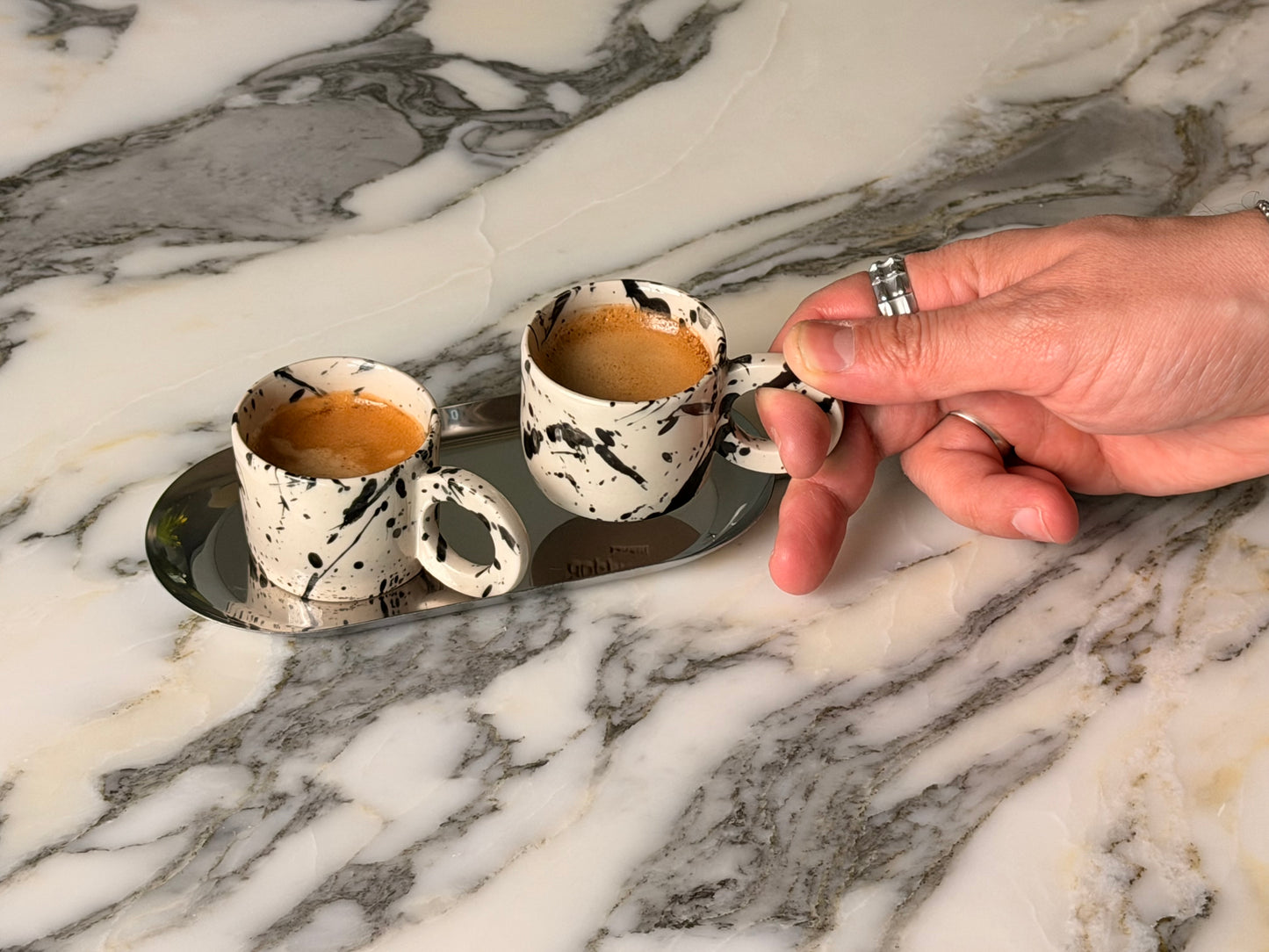 Handmade Espresso Cup Set of Two with Tray