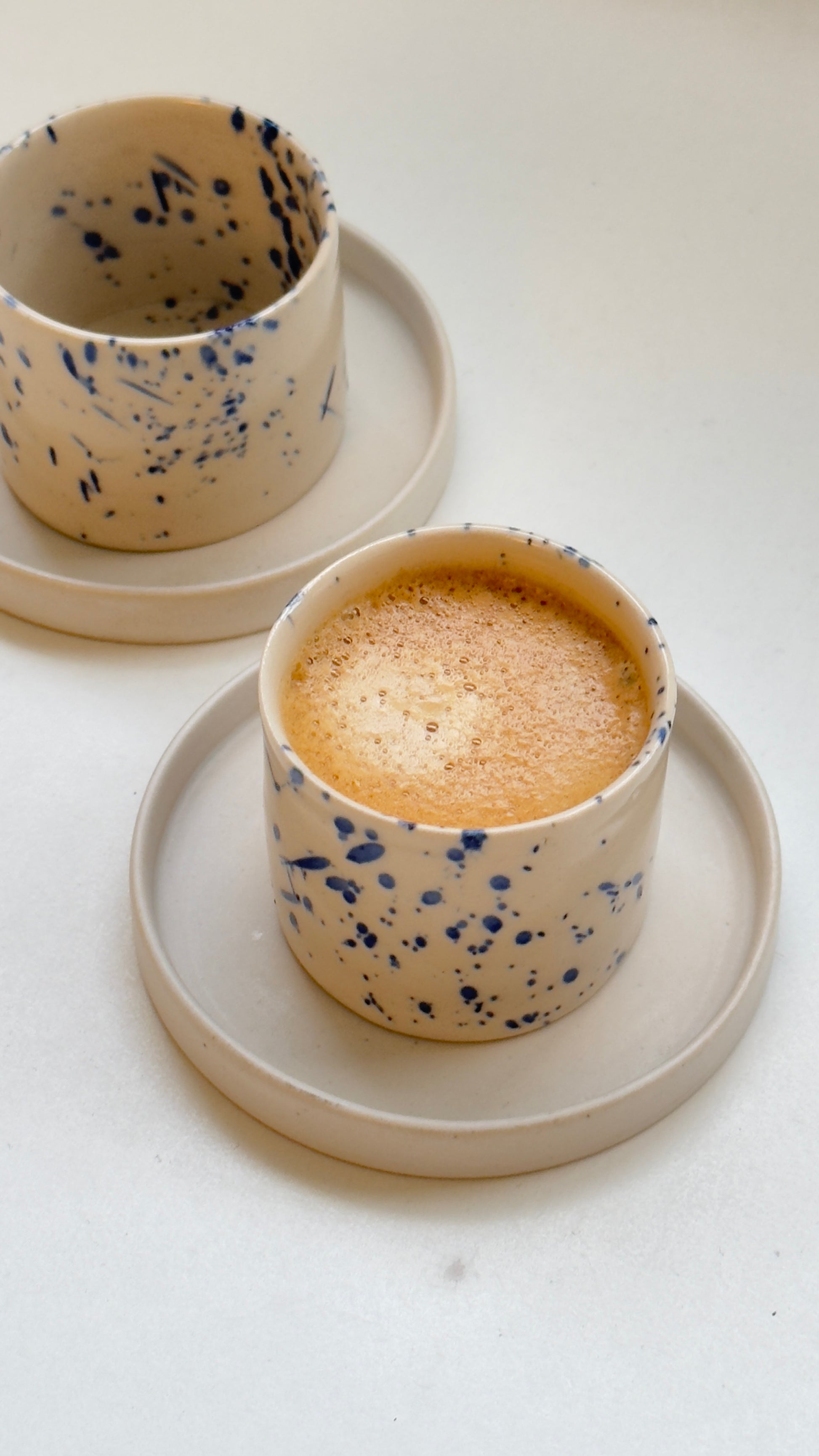 Doppiocotto handmade handleless stoneware espresso cup with saucer