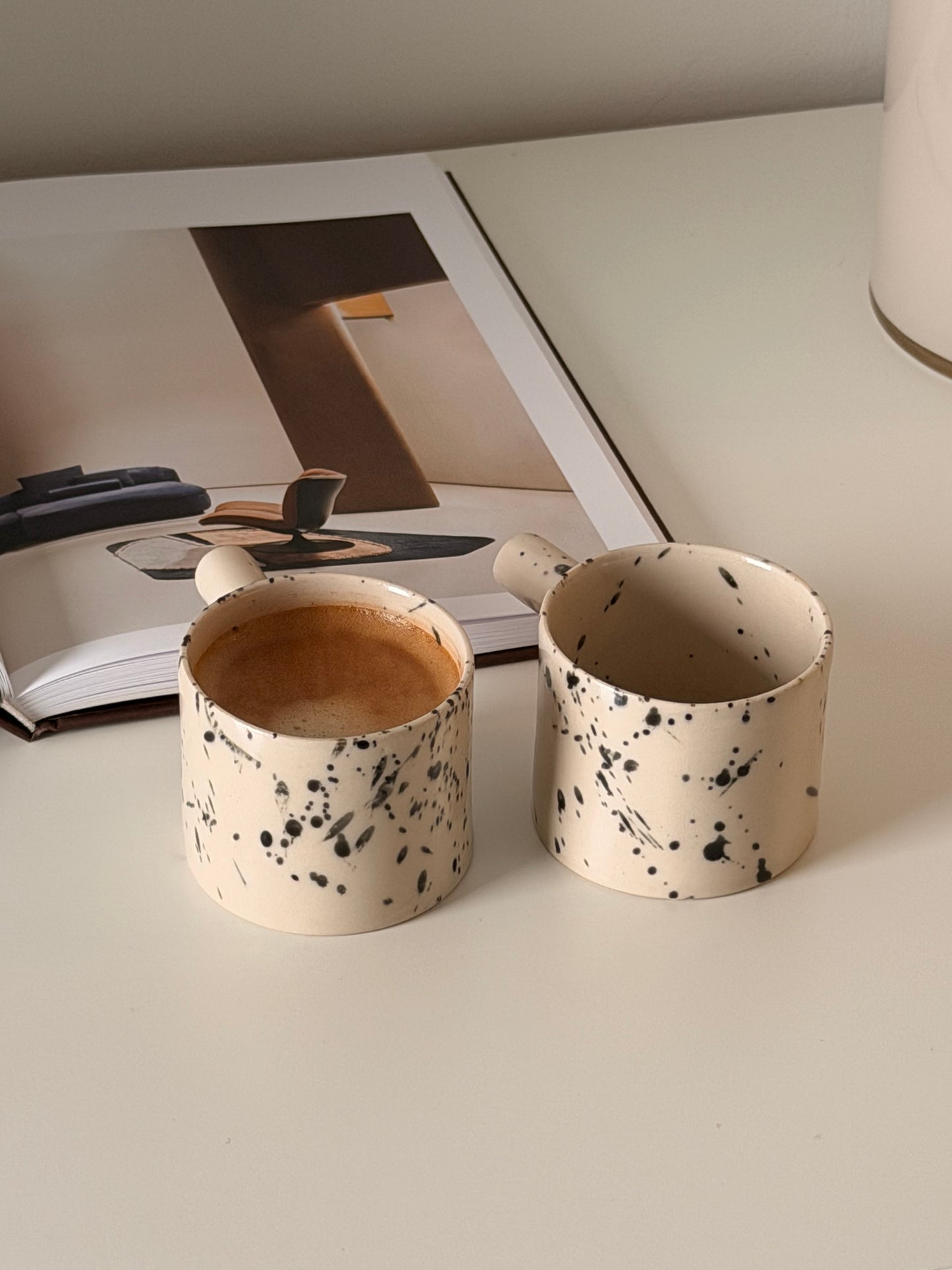 Handmade ceramic cups designed for double espresso