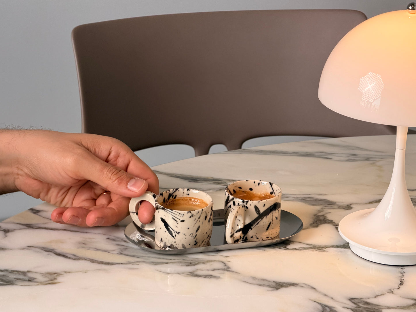 Handmade Espresso Cup Set of Two with Tray