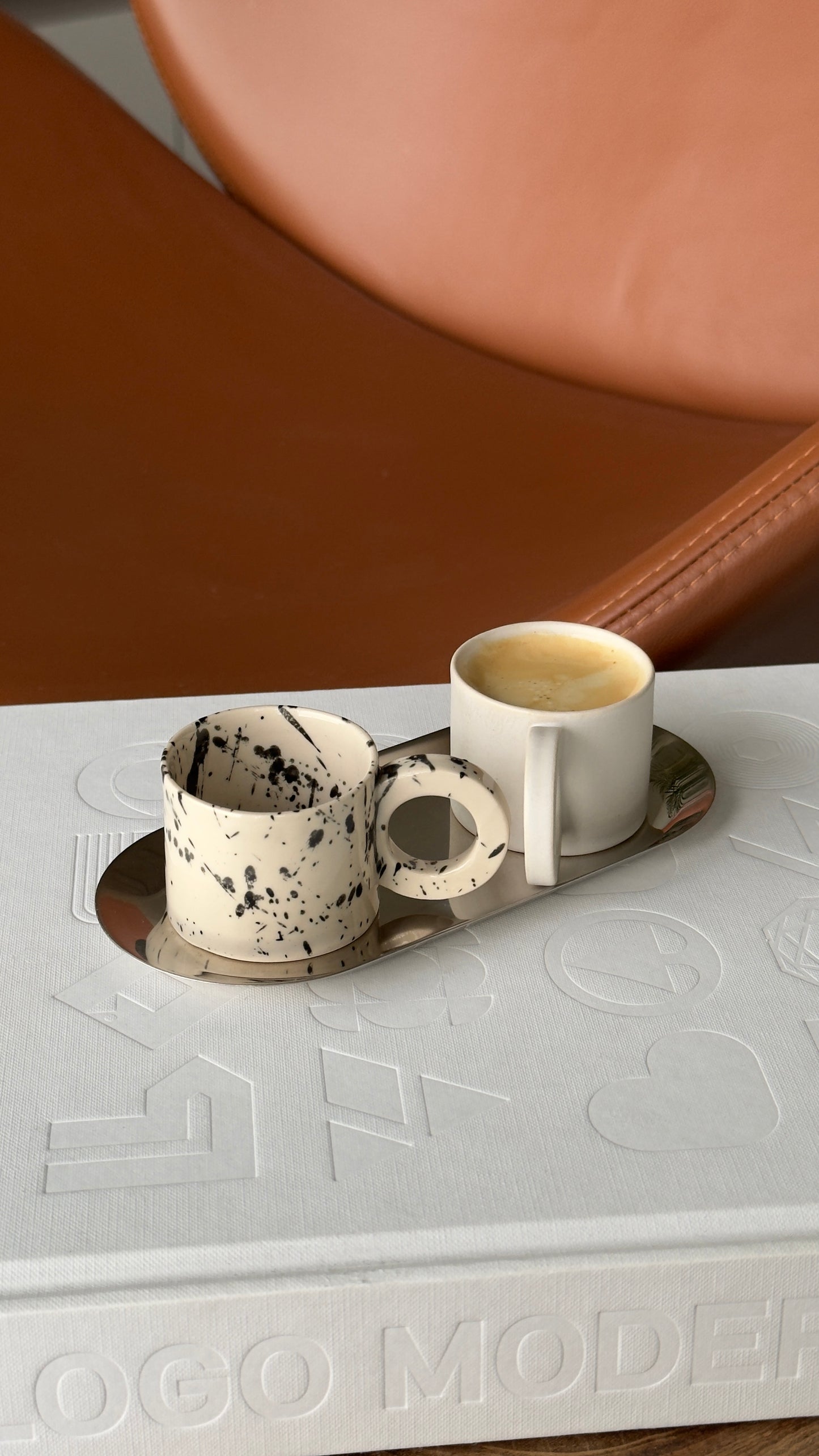 Espresso cups with metal tray set