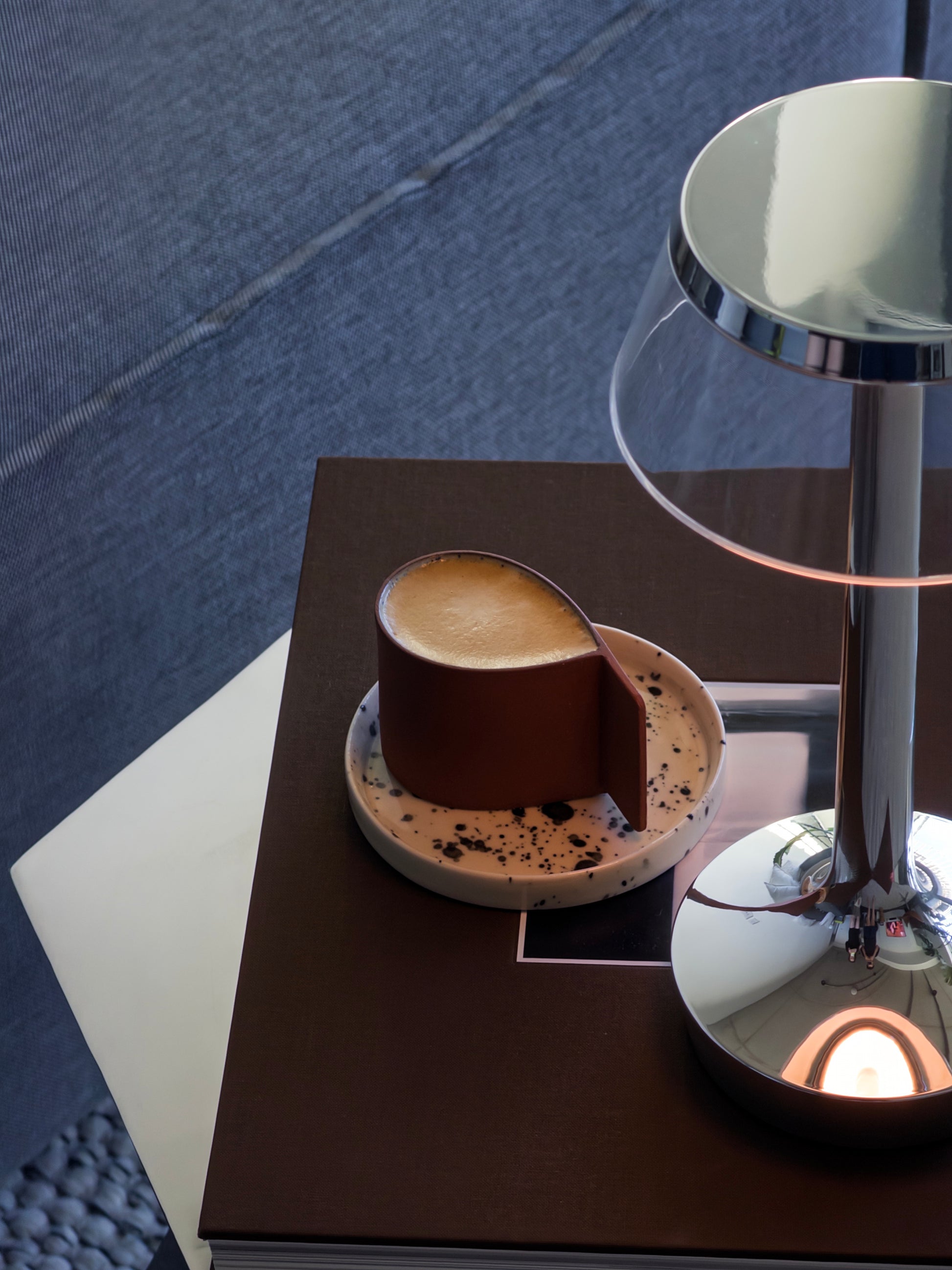 Handcrafted terracotta espresso cup and saucer made in London