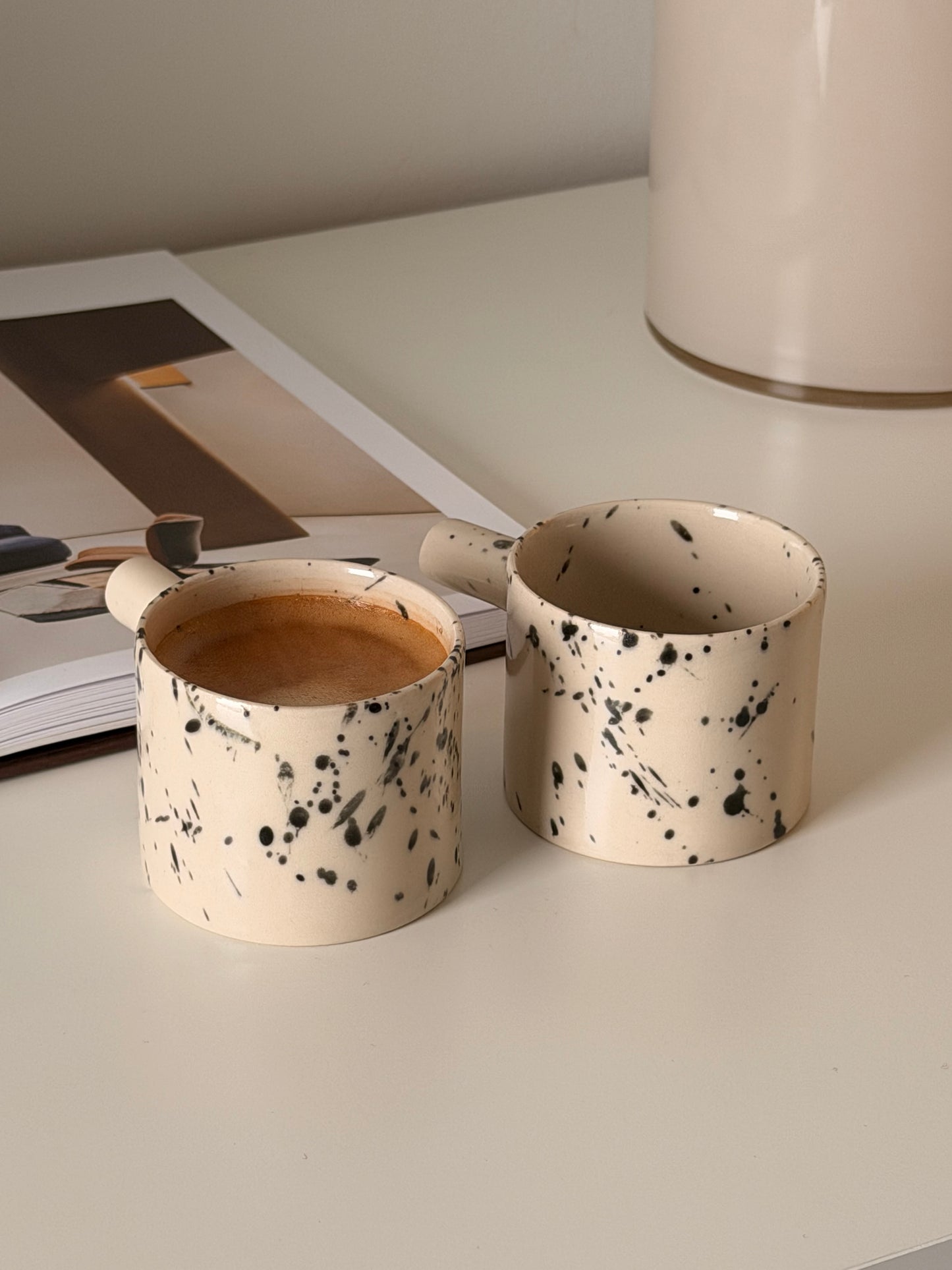 Pair of handmade ceramic espresso cups crafted in London