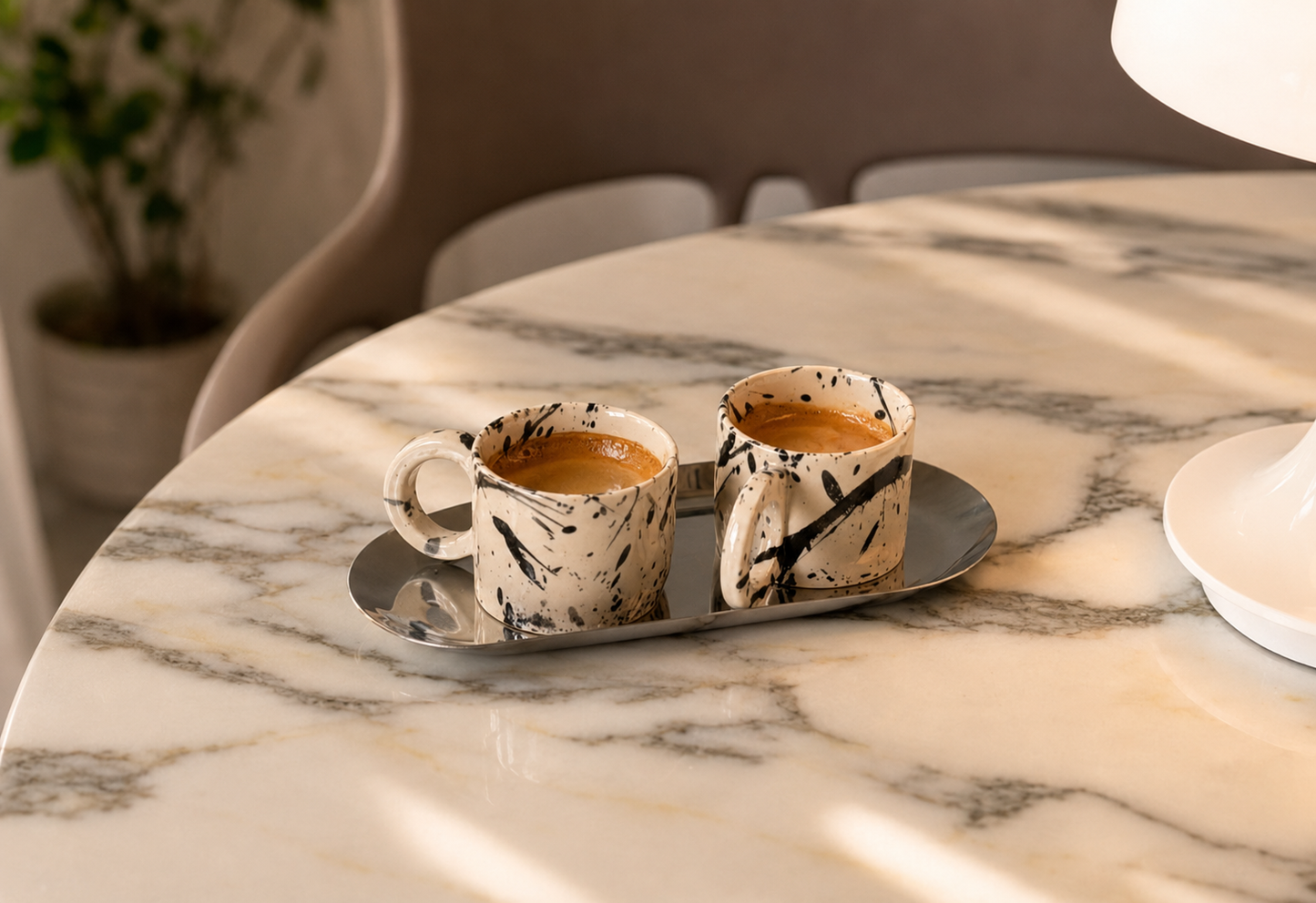 Handmade Espresso Cup Set with Tray – Beige Ceramic Stoneware 2 oz Coffee Cups