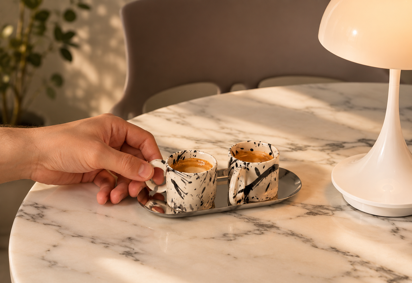 Handmade Espresso Cup Set with Tray – Beige Ceramic Stoneware 2 oz Coffee Cups