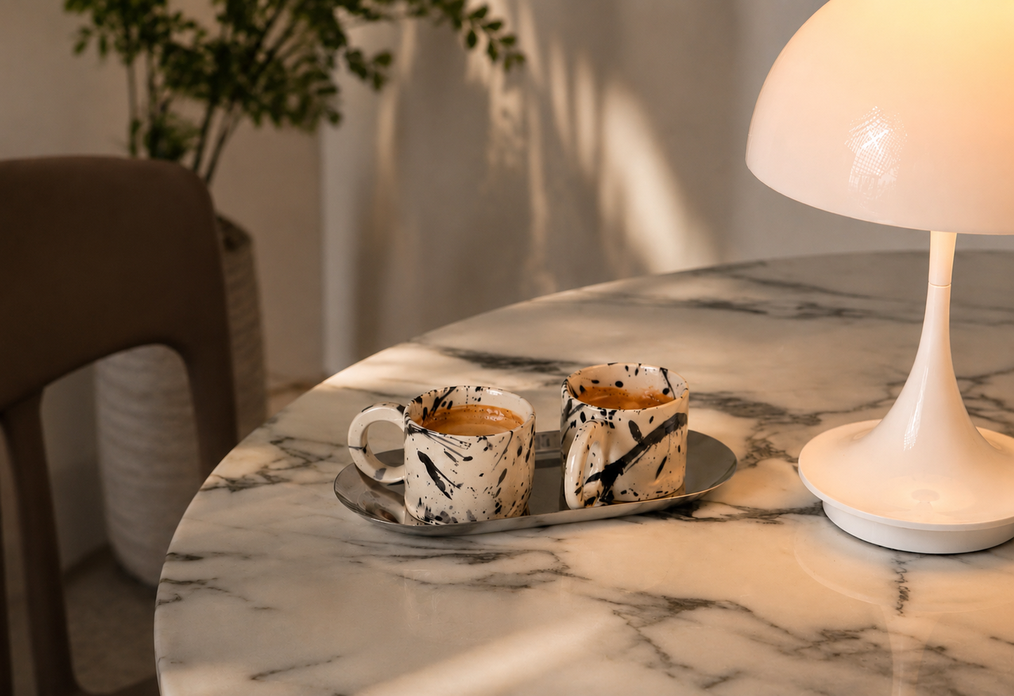 Handmade Espresso Cup Set with Tray – Beige Ceramic Stoneware 2 oz Coffee Cups