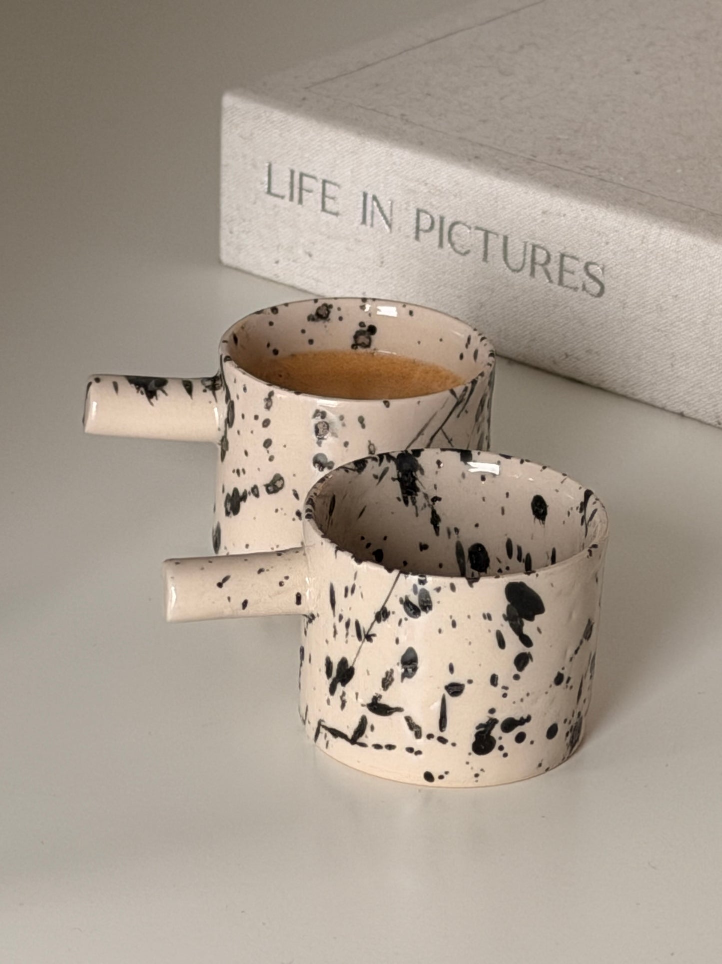 Handmade Ceramic Espresso Cup Set of 2 – Black Splash, British Stoneware