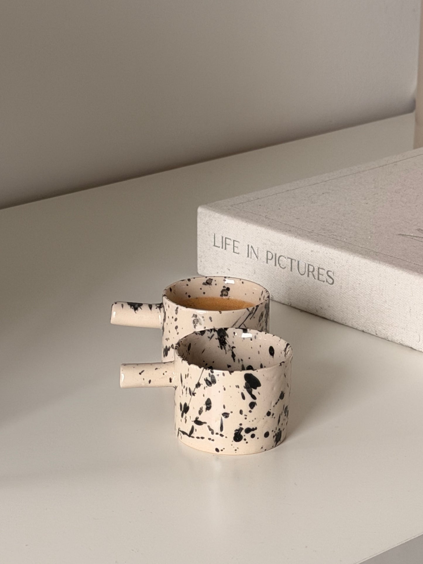 Handmade Ceramic Espresso Cup Set of 2 – Black Splash, British Stoneware