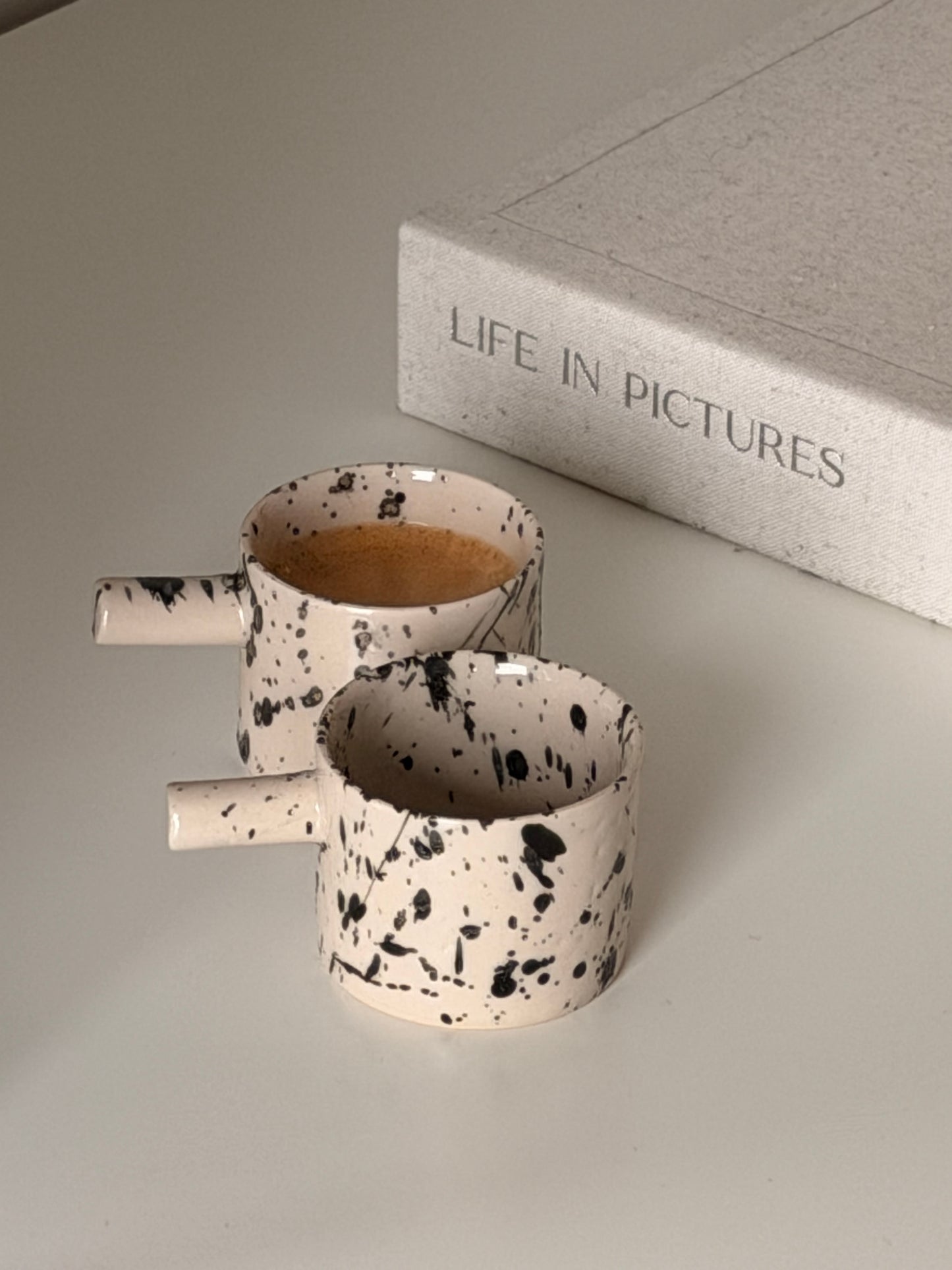 Handmade Ceramic Espresso Cup Set of 2 – Black Splash, British Stoneware