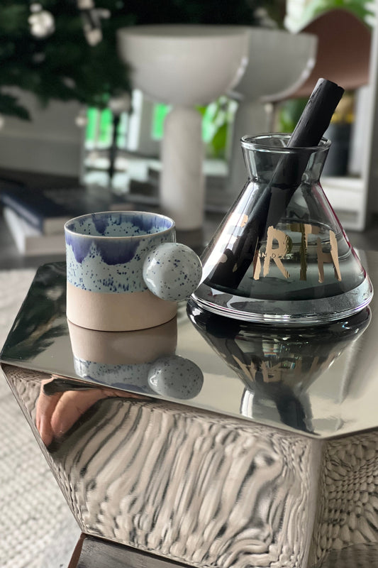 Tasse à expresso double bleu bébé de 5 oz, tasse à expresso avec poignée en boule