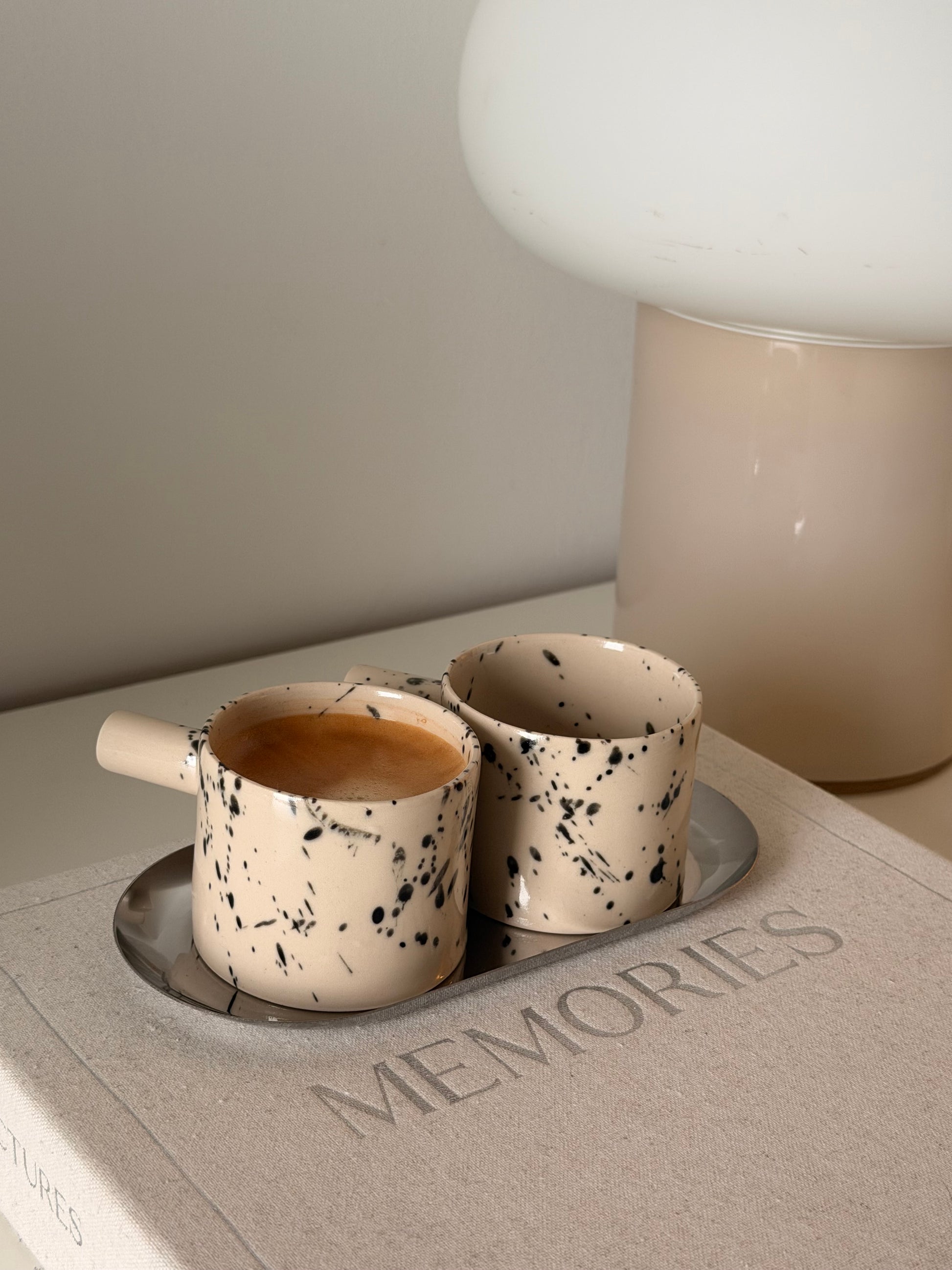 Modern espresso serving set with handmade ceramic cups