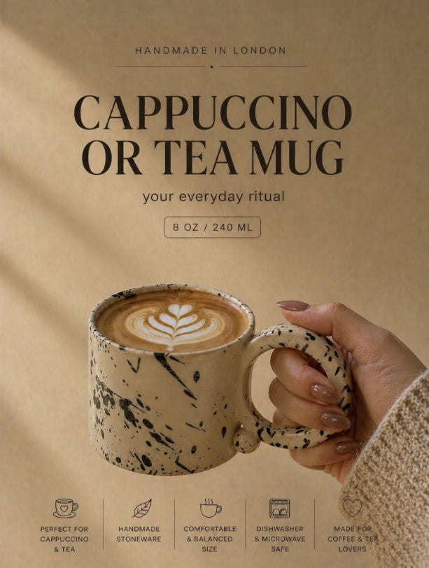 Handmade Ceramic Mug, Cappuccino or Tea Cup 8 oz