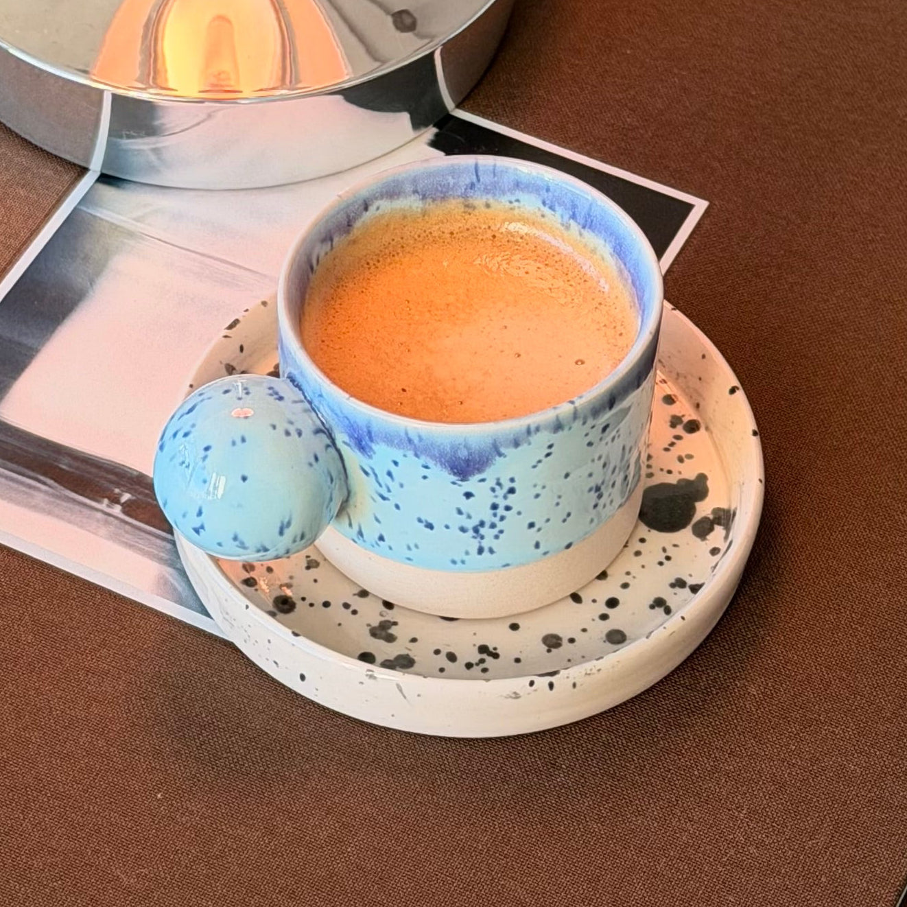 Small handmade stoneware espresso cup for ristretto and espresso