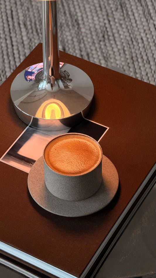 Handmade stoneware espresso cup and saucer crafted in London