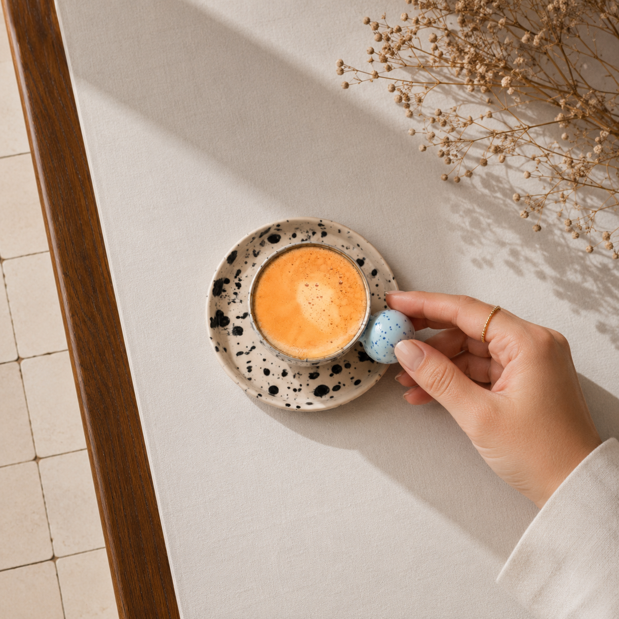 Handcrafted stoneware espresso cup and saucer made in London