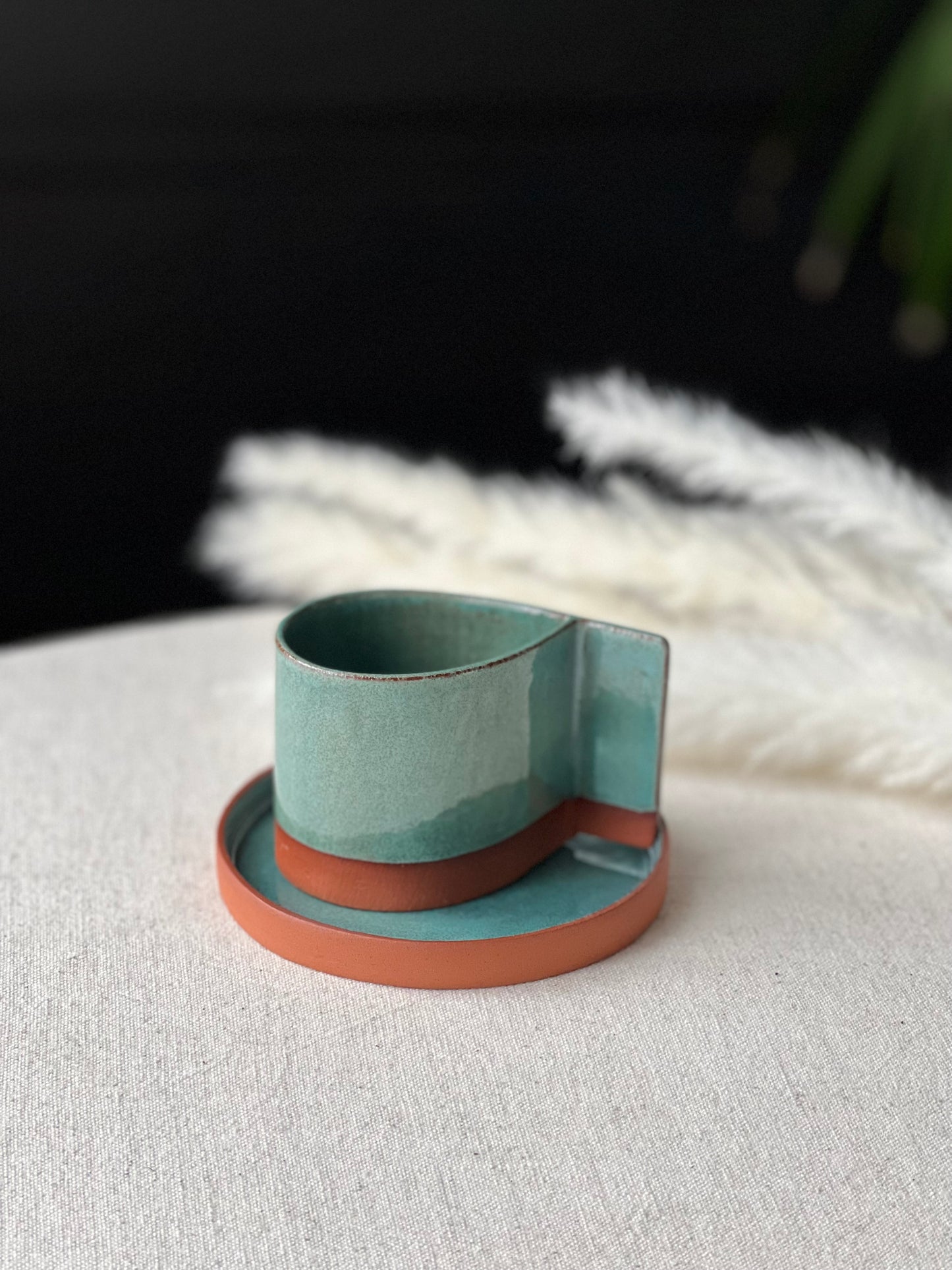 Blue colour drop shape handbuilt espresso cup