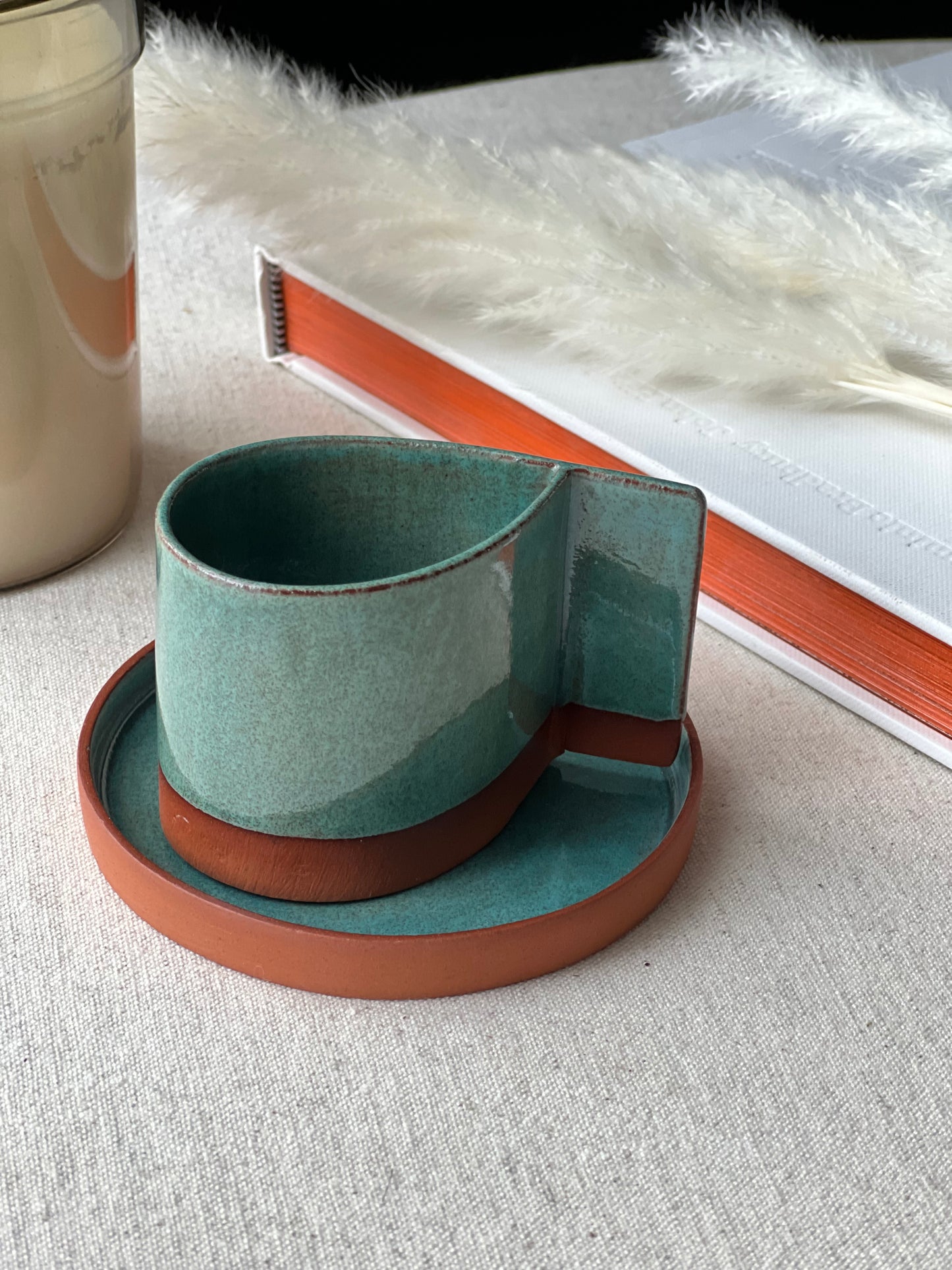 Blue colour drop shape handbuilt espresso cup