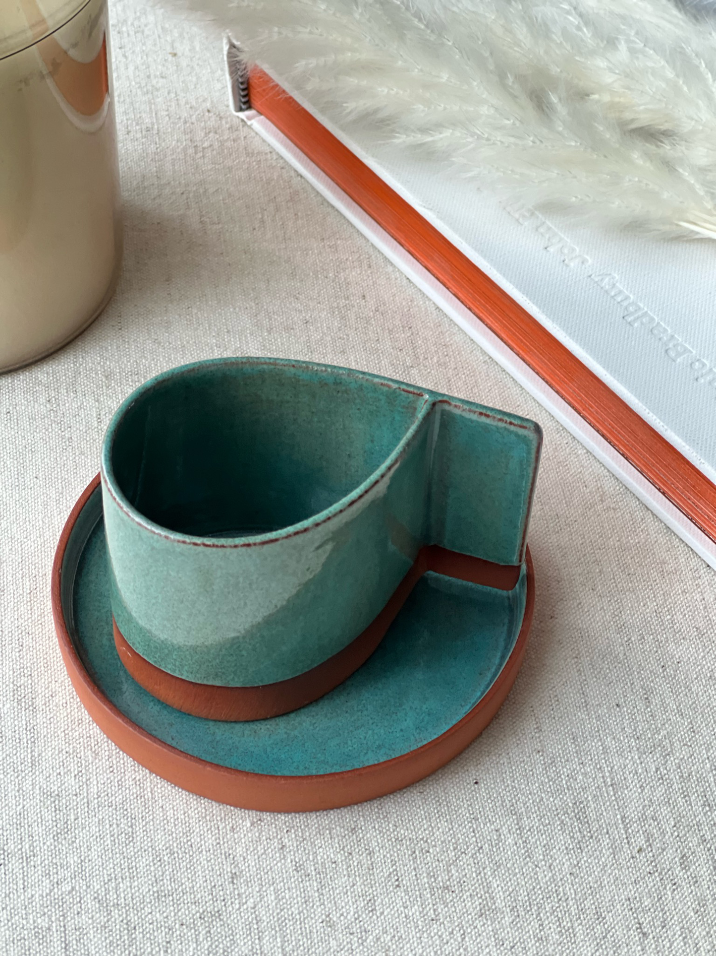 Blue colour drop shape handbuilt espresso cup